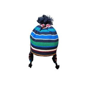 Gap Kids Winter Street Striped Knit Pom-Pom Hat Earflaps & Fleece Lining S/M